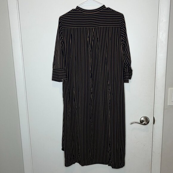 Unqilo Womens Striped Long Sleeve Midi Shirt Dress Navy/Beige M - Picture 5 of 9